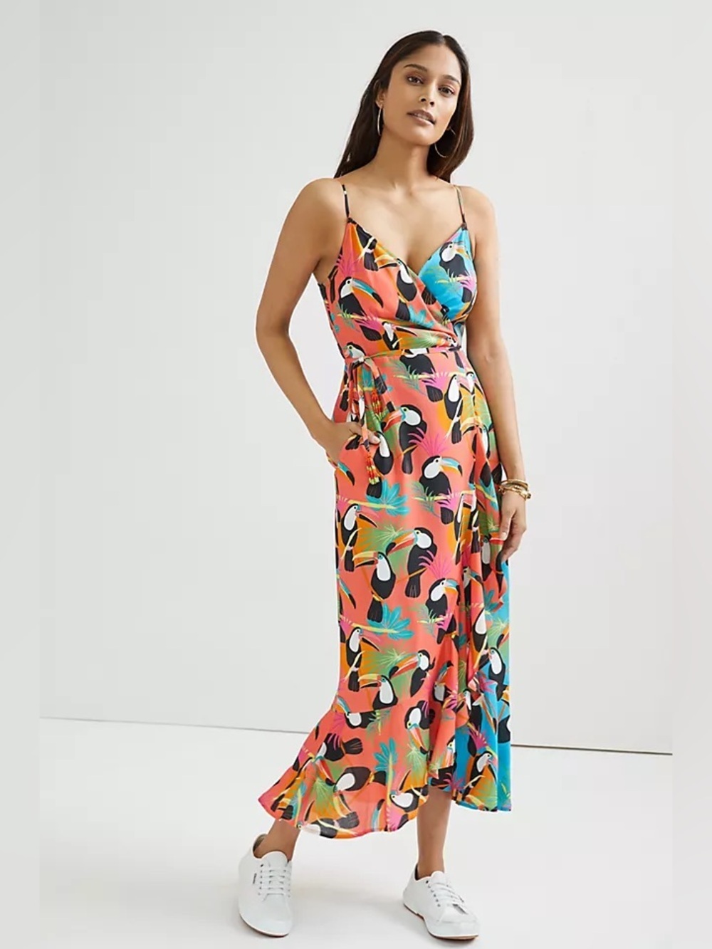 Farm Rio Anthropologie Toucans bird print Wrap Maxi Dress size XS